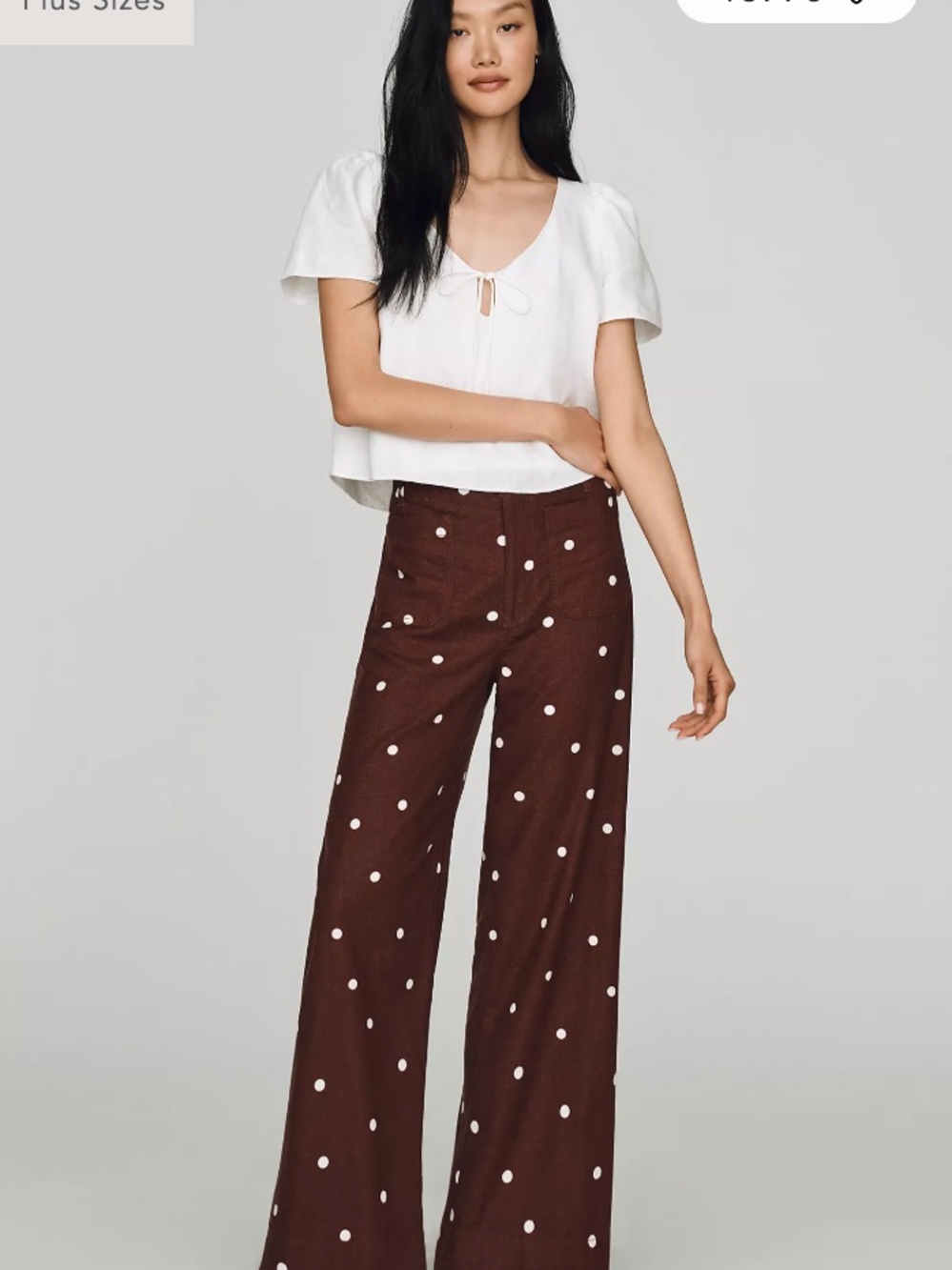 NWT-Maeve Colette Linen Stretch High-Rise Wide-Leg Pants — Brown Polka Dot 🤎
